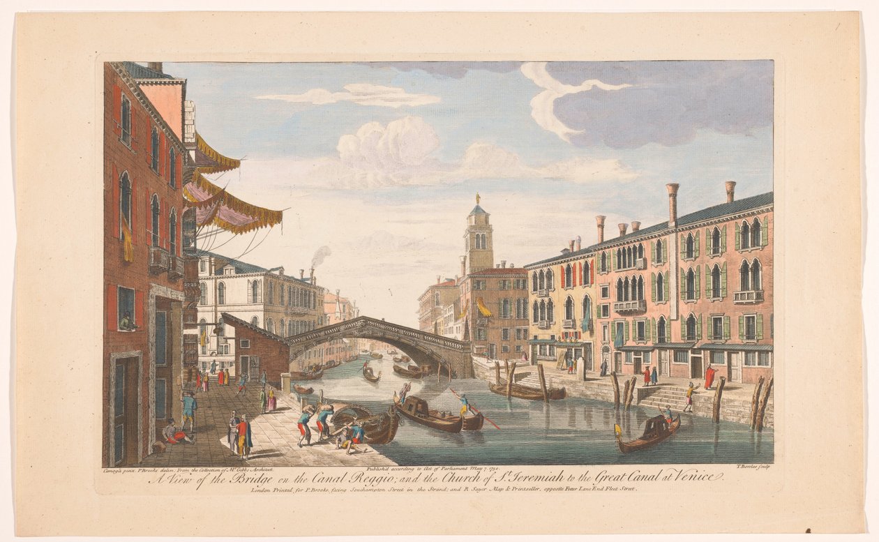 Gezicht op de Ponte delle Guglie over de Canale di Cannaregio te Venetië Una vista del puente sobre el Canal Reggio; y la Iglesia de San Jeremías al Gran Canal de Venecia (título sobre el objeto) Venetië (título de la serie) de Robert Sayer
