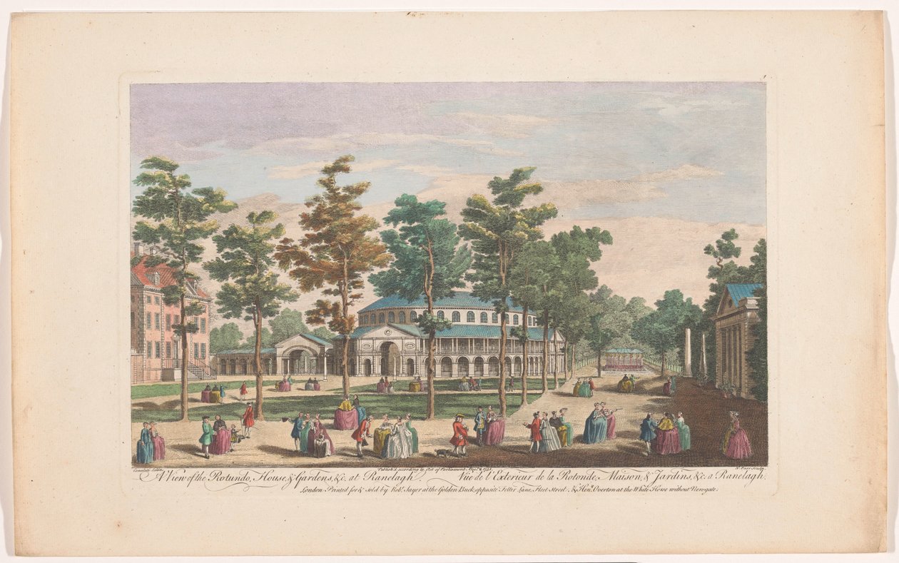 Vista de la rotonda en Ranelagh Gardens en Londres Una vista del Rotundo, House, & Gardens, &c. en Ranelagh (título sobre objeto) Ranelagh Gardens y Vauxhall Gardens (título de la serie) de Robert Sayer