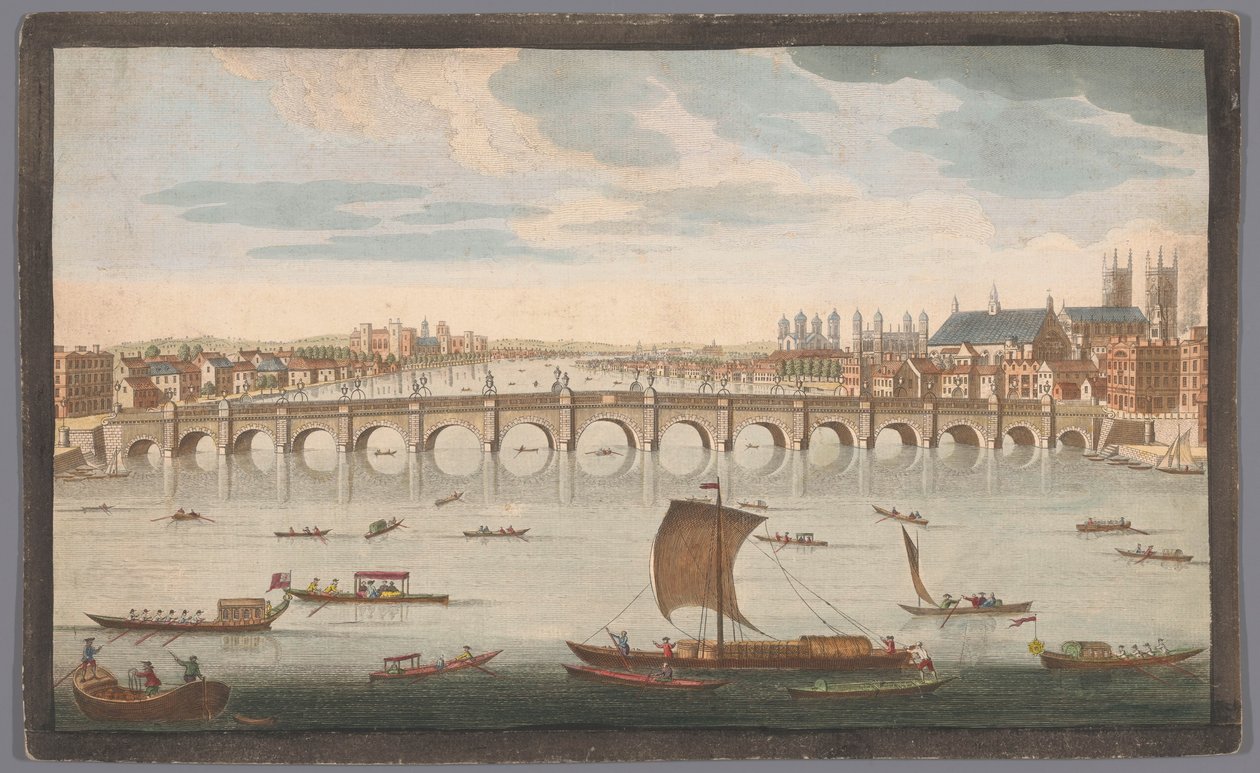 Vista del puente de Westminster sobre el río Támesis en Londres, visto desde el norte Una vista sur del puente de Westminster (título sobre el objeto) de Robert Sayer