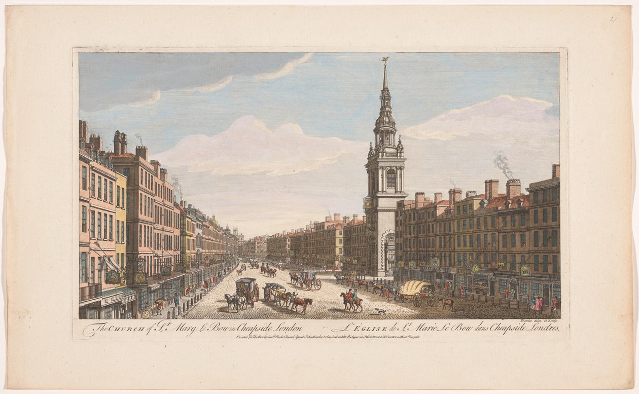 Vista de la iglesia de Saint Mary-le-Bow en Cheapside street en Londres La iglesia de St Mary le Bow en Cheapside London (título sobre objeto) Londres (título de la serie) de Robert Sayer