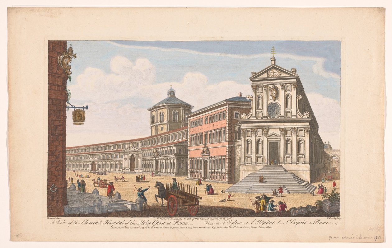 Gezicht op de kerk Santo Spirito in Sassia te Rome Una vista de la Iglesia y Hospital del Espíritu Santo en Roma (título sobre el objeto) Roma (título de la serie) de Robert Sayer