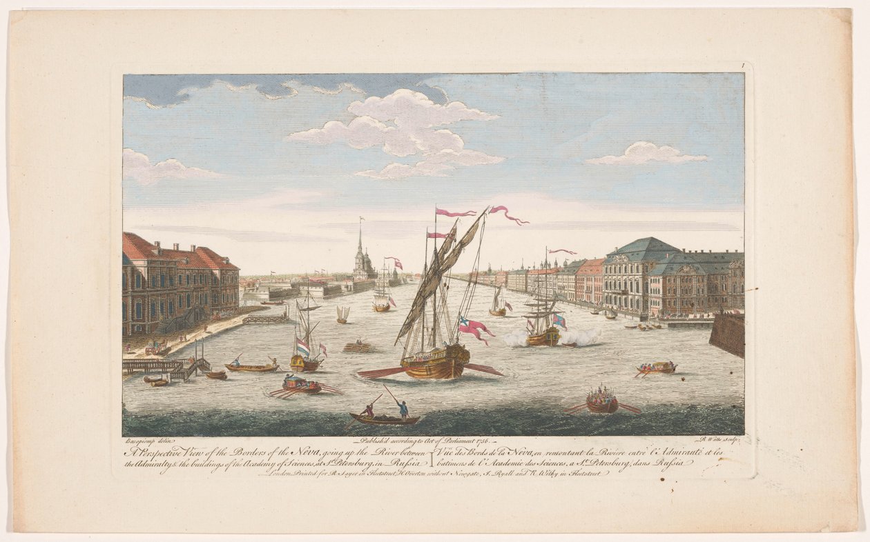 Vista del río Neva en San Petersburgo, visto a contracorriente Una vista en perspectiva de las orillas del Neva, subiendo el río (...) (título sobre el objeto) de Robert Sayer