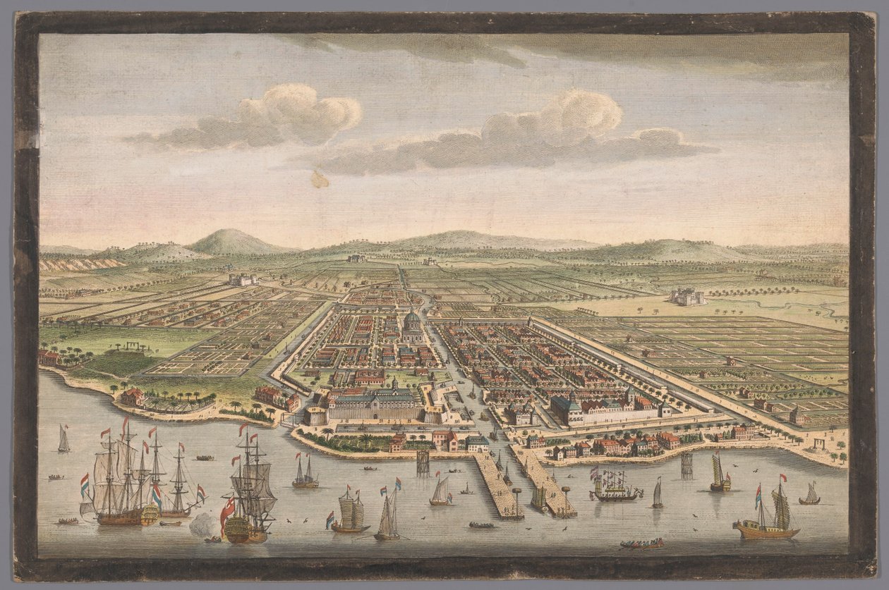 Vista de la ciudad de Batavia
La ciudad de Batavia en la isla de Java y capital de todas las fábricas y asentamientos holandeses en las Indias Orientales (título del objeto)
Nederzettingen van de VOC (título de la serie) de Robert Sayer