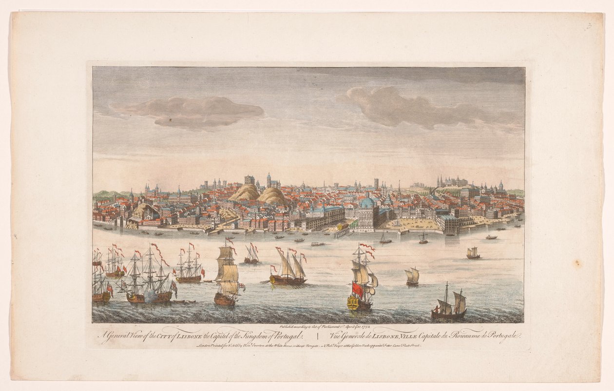 Vista de la ciudad de Lisboa Una vista general de la ciudad de Lisboa, la capital del reino de Portugal (título sobre el objeto) Madrid y Lisboa (título de serie) de Robert Sayer