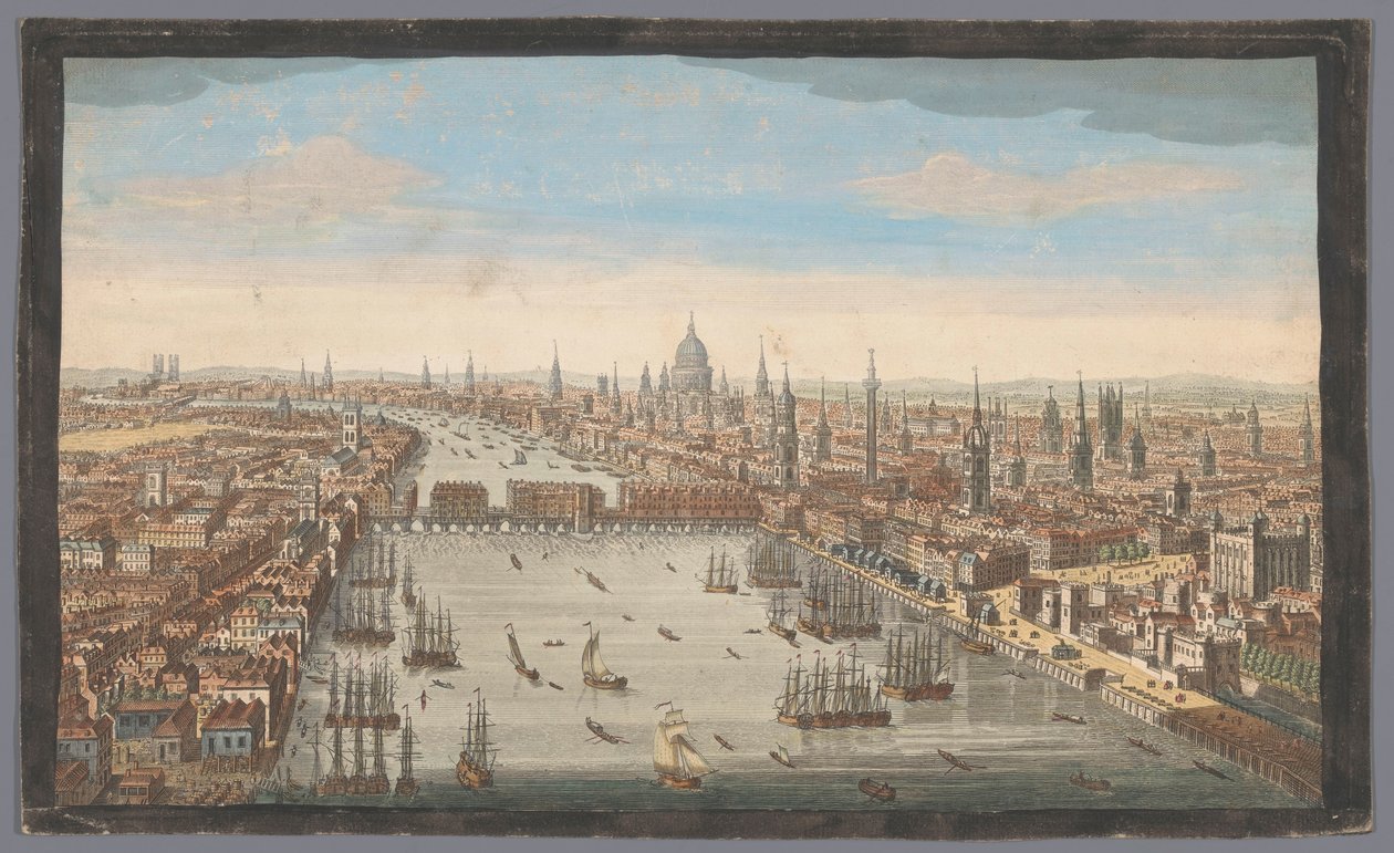 Vista de la ciudad de Londres Una vista general de la ciudad de Londres, junto al río Támesis (título sobre el objeto) Londres (título de la serie) de Robert Sayer