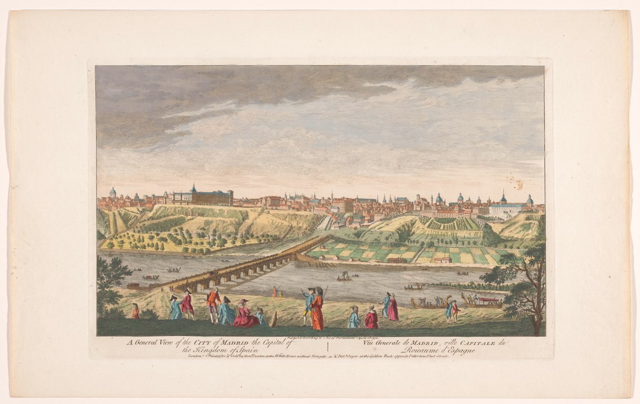 Gezicht op de stad Madrid Una vista general de la ciudad de Madrid, la capital del reino de España (título sobre el objeto) Madrid en Lissabon (título de la serie) de Robert Sayer