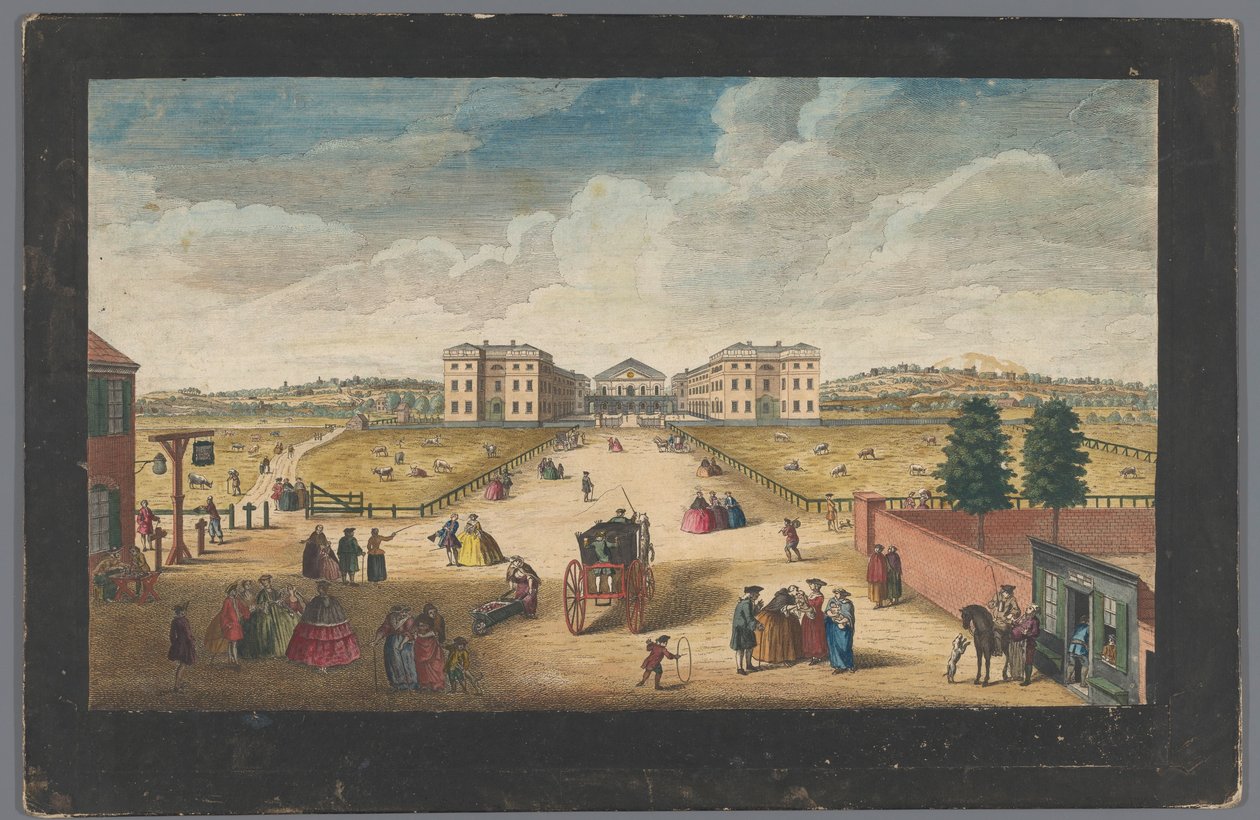 Vista del Foundling Hospital de Londres Una vista del hospital de expósitos (título sobre el objeto) Londres (título de la serie) de Robert Sayer