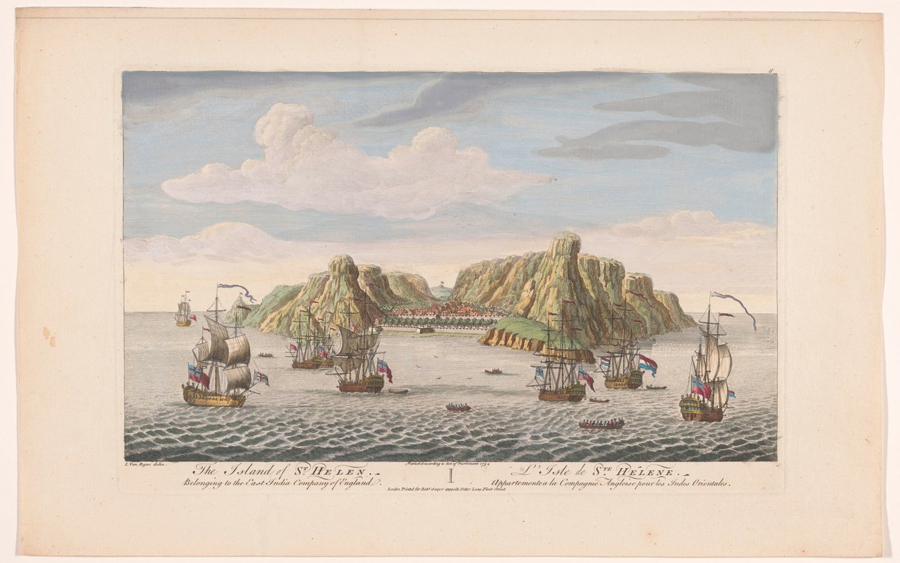 Vista de la isla de Santa Elena La isla de Santa Elena. Perteneciente a la Compañía de las Indias Orientales de Inglaterra (título sobre el objeto) Asentamientos de la VOC (título de la serie) de Robert Sayer