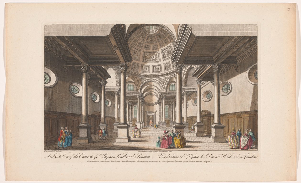 Vista del interior de la iglesia de San Esteban Walbrook en Londres Una vista interior de la iglesia de St Stephen Walbrooke London (título sobre el objeto) Londres (título de la serie) de Robert Sayer