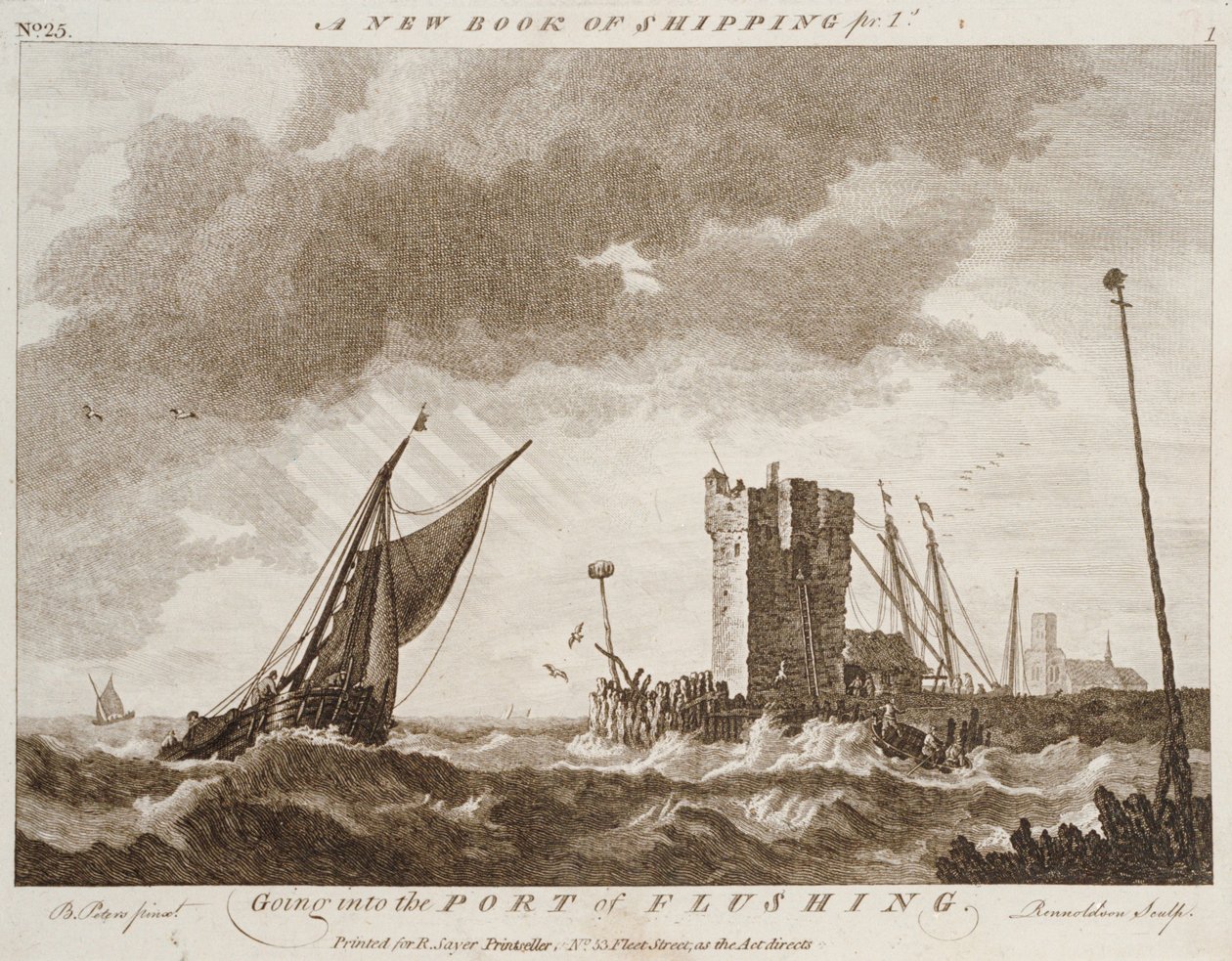 Entrando en el puerto de Flushing (grabado) de Robert Sayer