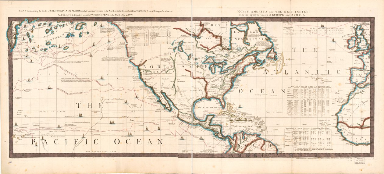 	Carta que contiene las costas de California, Nueva Albión y los descubrimientos rusos al norte; con la península de Kamtschatka, en Asia, frente a ella; y las islas, dispersas en el Océano Pacífico, al norte de la línea. América del Norte y el Oeste de Robert Sayer And John Bennett