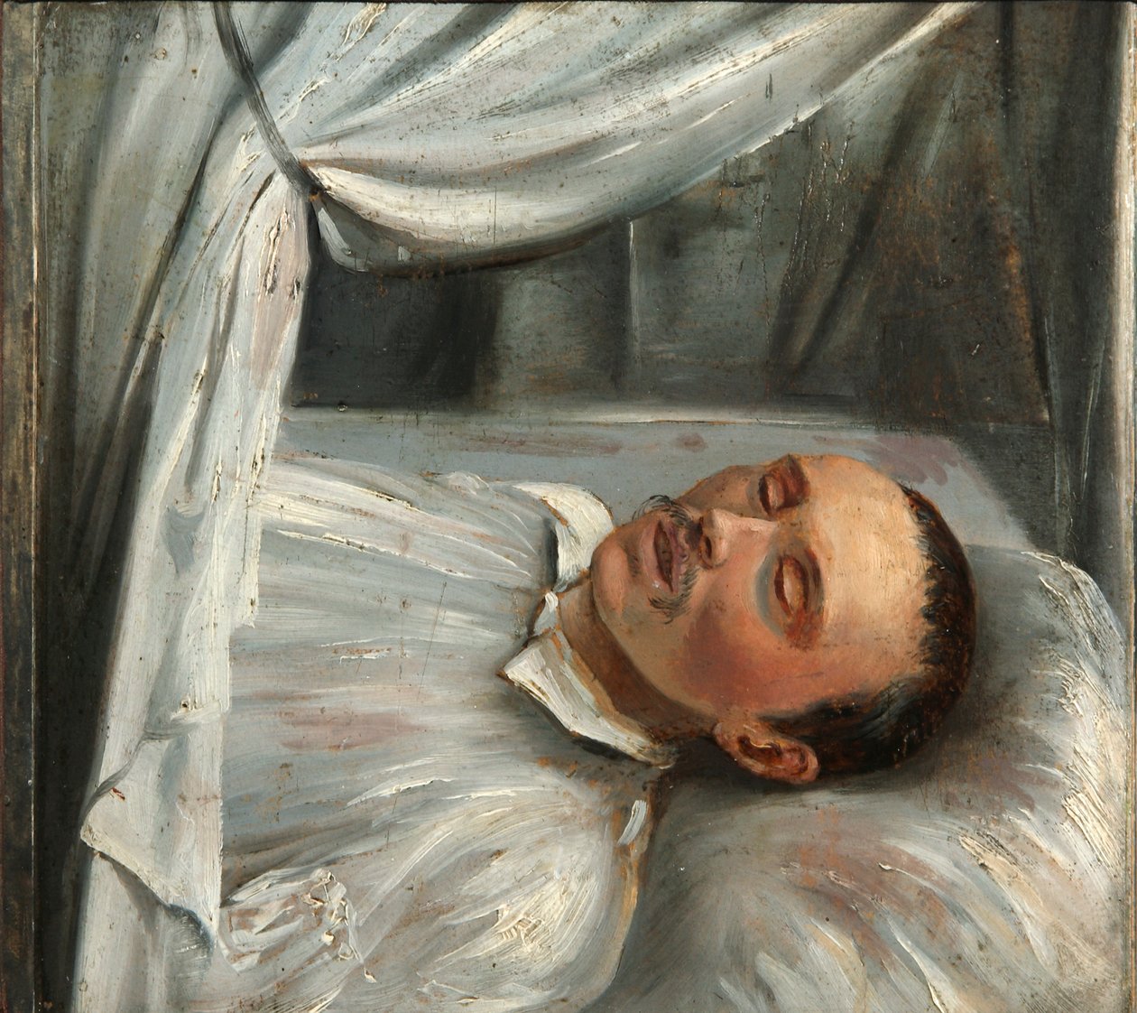 Poeta Mikhail Lermontov 1814-1841 en el lecho de muerte, 1841 de Robert Schwede