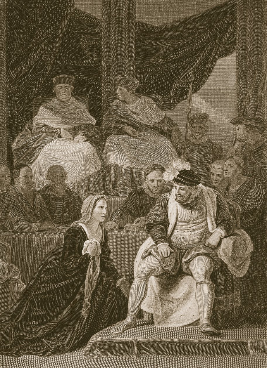 Juicio del matrimonio de Enrique VIII, grabado por T. Holloway, ilustración de 