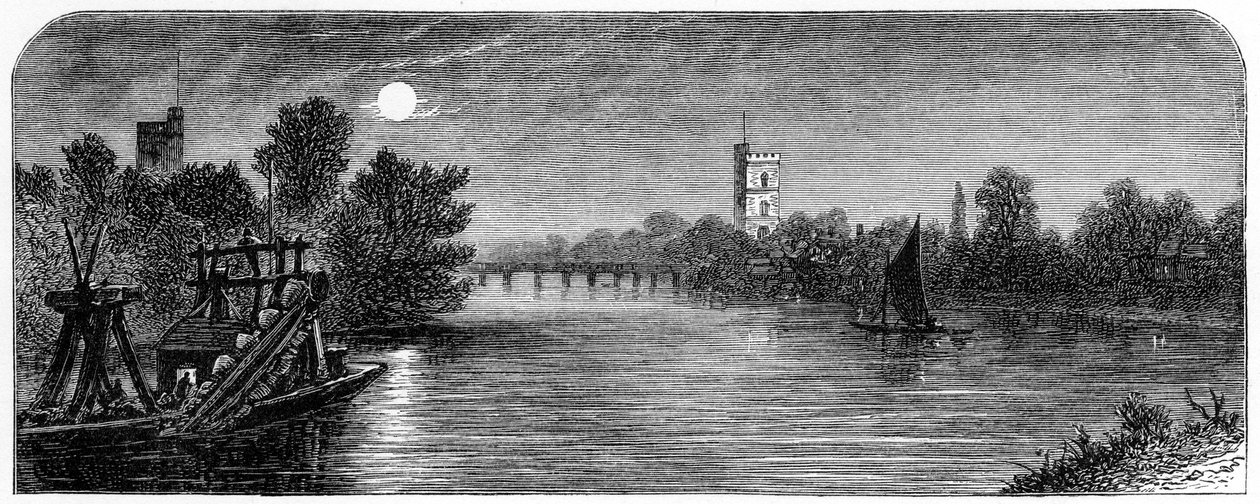 Puente de Putney y la Iglesia a la luz de la luna, 1880 de Robert Taylor Pritchett