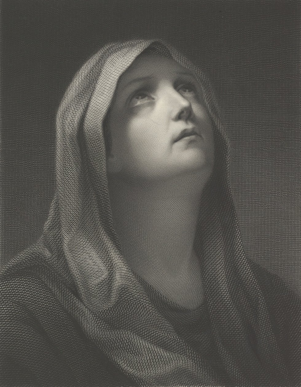 Cabeza de la Virgen mirando hacia arriba a la derecha, después de Reni, 1869 de Robert Trossin