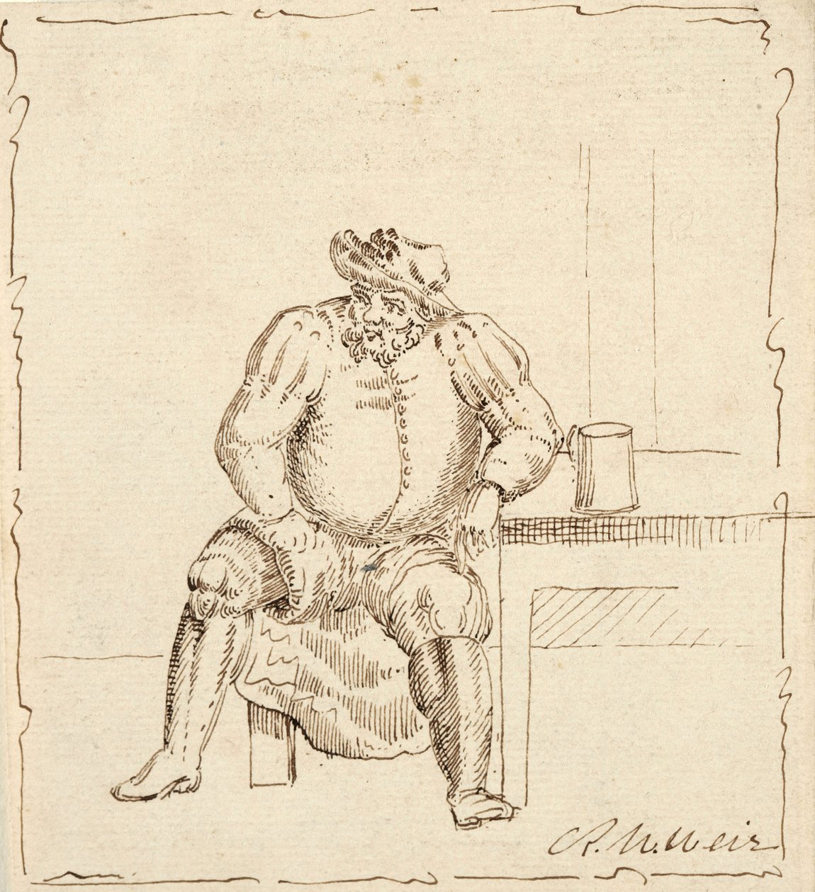 Boceto de hombre sentado con jarra, posiblemente Falstaff de Robert Walter Weir