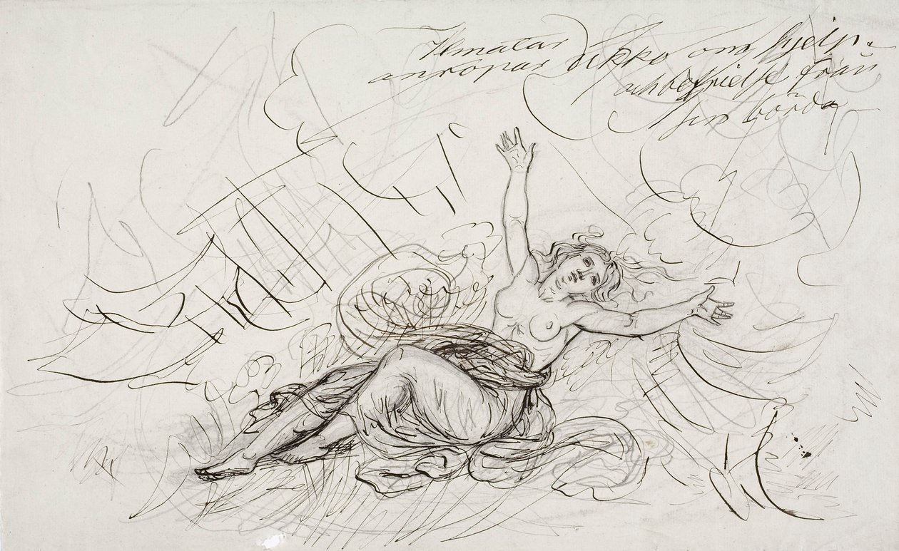 Ilmatar Llora por Ukko, boceto para una serie de dibujos sobre el Kalevala de Robert Wilhelm Ekman