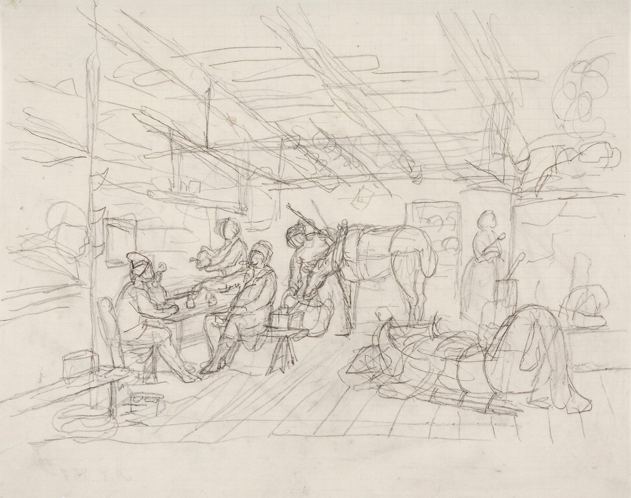 Boceto interior con un retrato del comerciante Julin de Robert Wilhelm Ekman