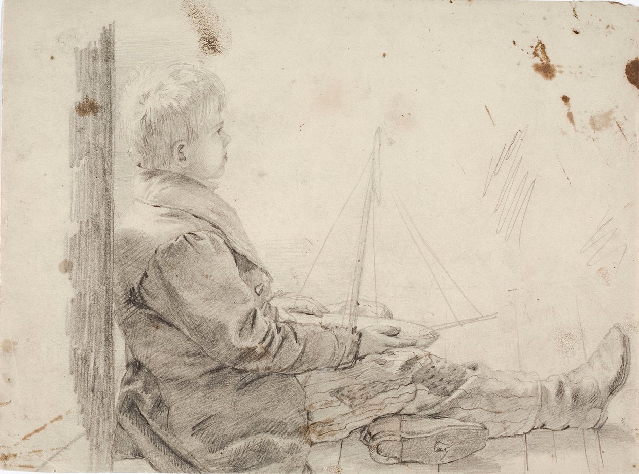 Niño sentado con un velero en el regazo de Robert Wilhelm Ekman