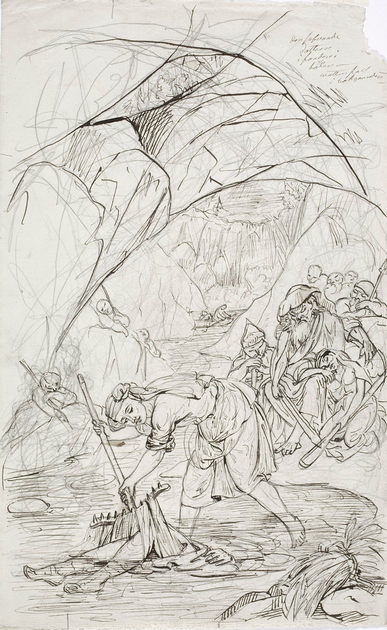 Madre del lemming en Tuonela, boceto para una serie de dibujos animados sobre el Kalevala de Robert Wilhelm Ekman