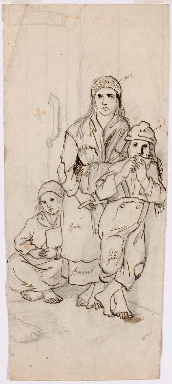Mujer, niño y niña en traje popular de Robert Wilhelm Ekman