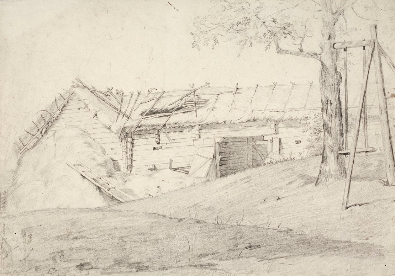 Un manojo de paja y un árbol de hoja caduca con una estaca de Robert Wilhelm Ekman