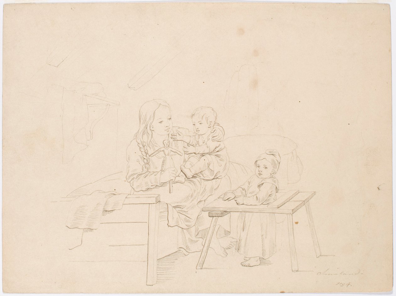 Chica con dos niños de Robert Wilhelm Ekman