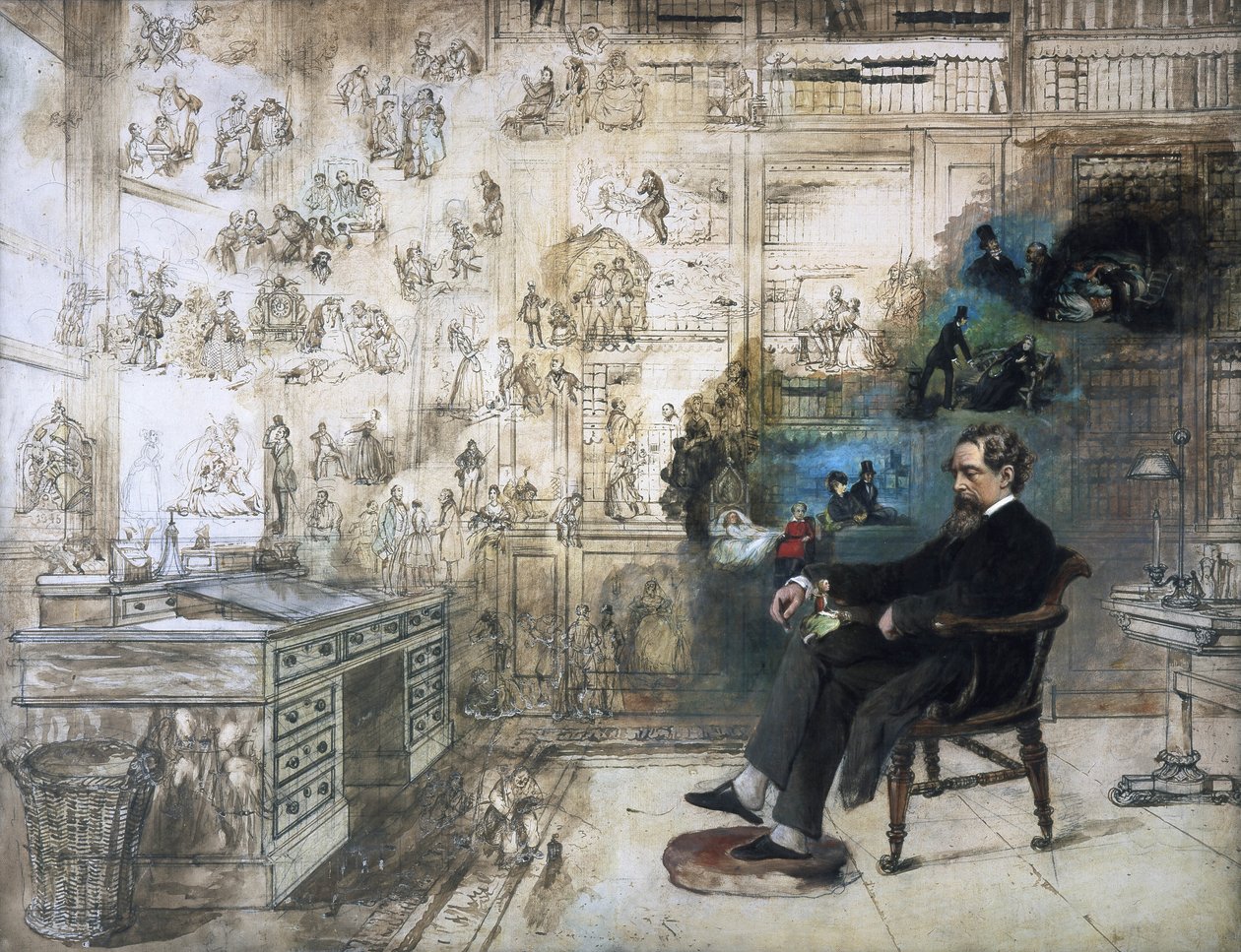 Un retrato póstumo de Dickens y sus personajes; El sueño de Dickens de Robert William Buss