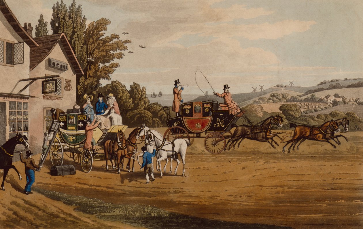 Un coche de correos y de etapa de Londres de Robert the Elder Havell
