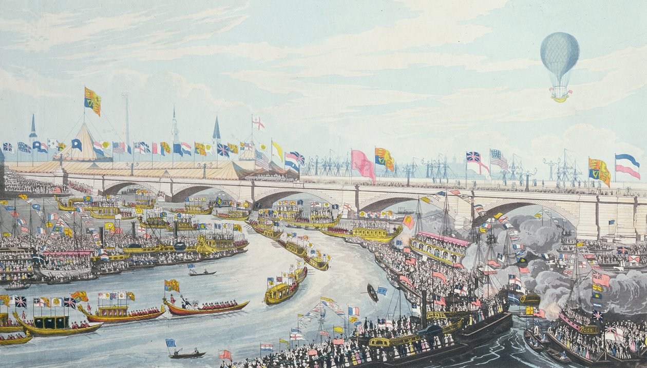 La inauguración del nuevo Puente de Londres, por el Rey Guillermo IV y la Reina Adelaida, 1831 de Robert the Elder Havell