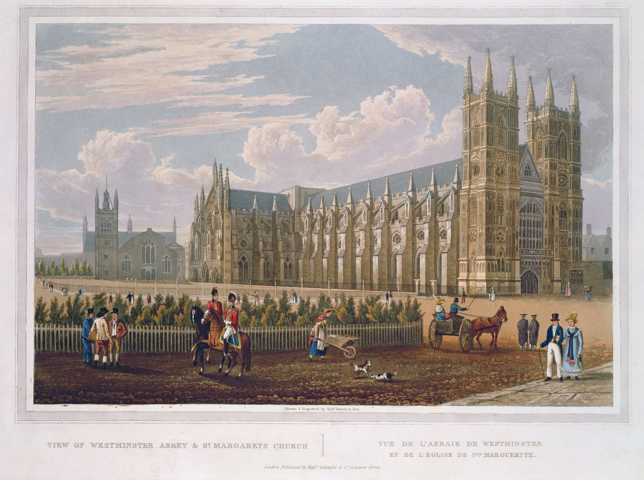 Vista de la abadía de Westminster y la iglesia de St. Margaret, pub. por Colnaghi und Co. de Robert the Elder and Younger Havell