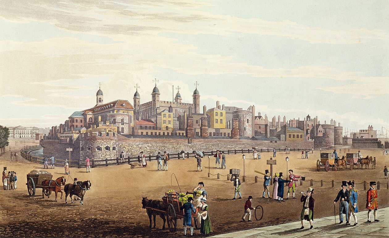 Vista de la Torre de Londres y la Casa de la Moneda, pub. por Colnaghi und Co, 1821 de Robert the Elder and Younger Havell