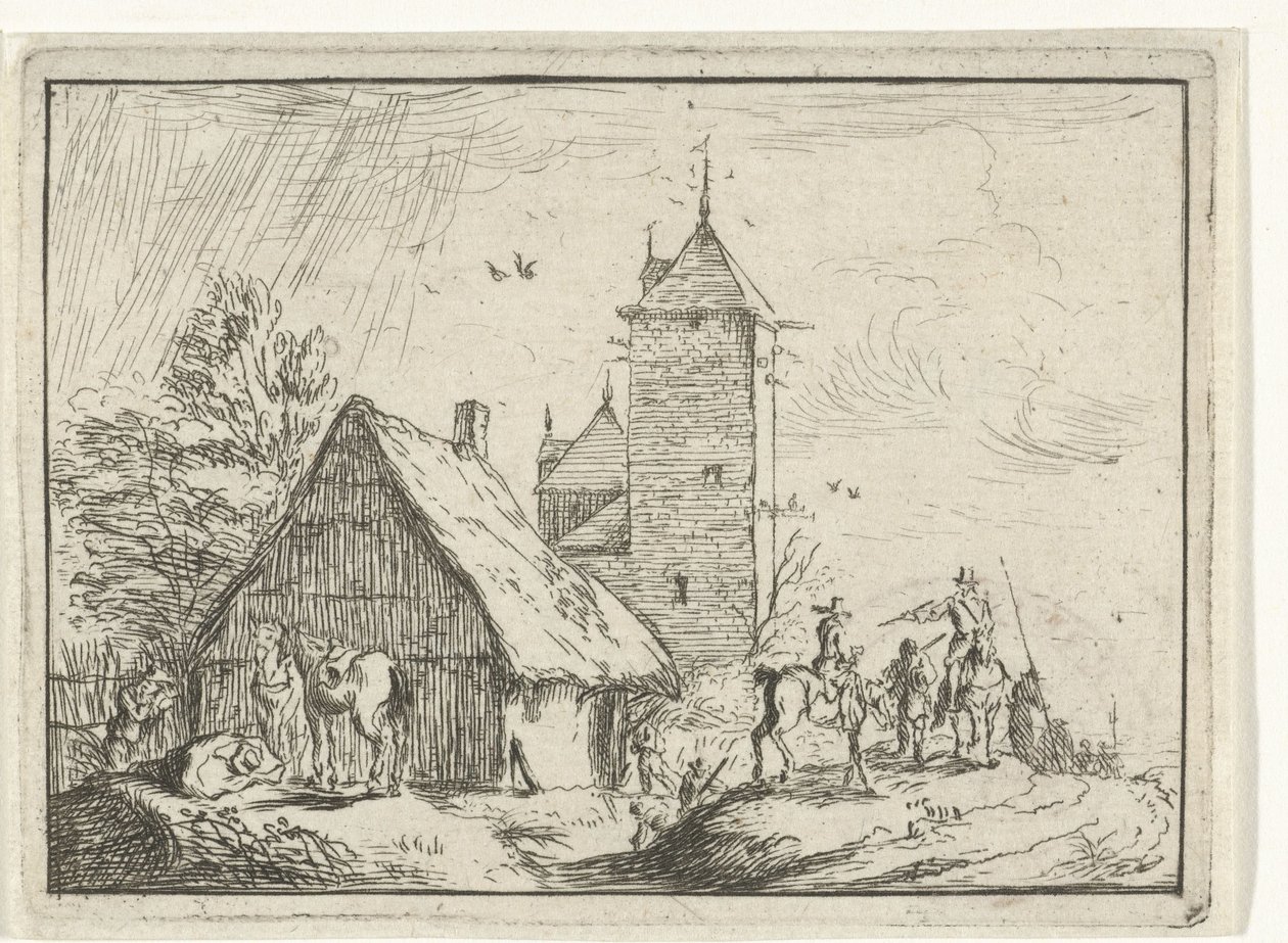 Jinetes en una torre Paisajes con campamentos (título de serie) de Robert van den Hoecke