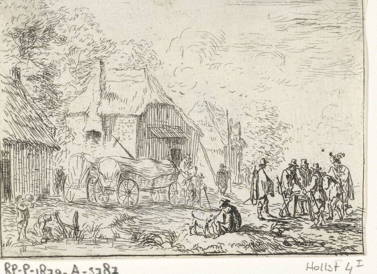 Soldados en dos carros Paisajes con campamentos (título de serie) de Robert van den Hoecke