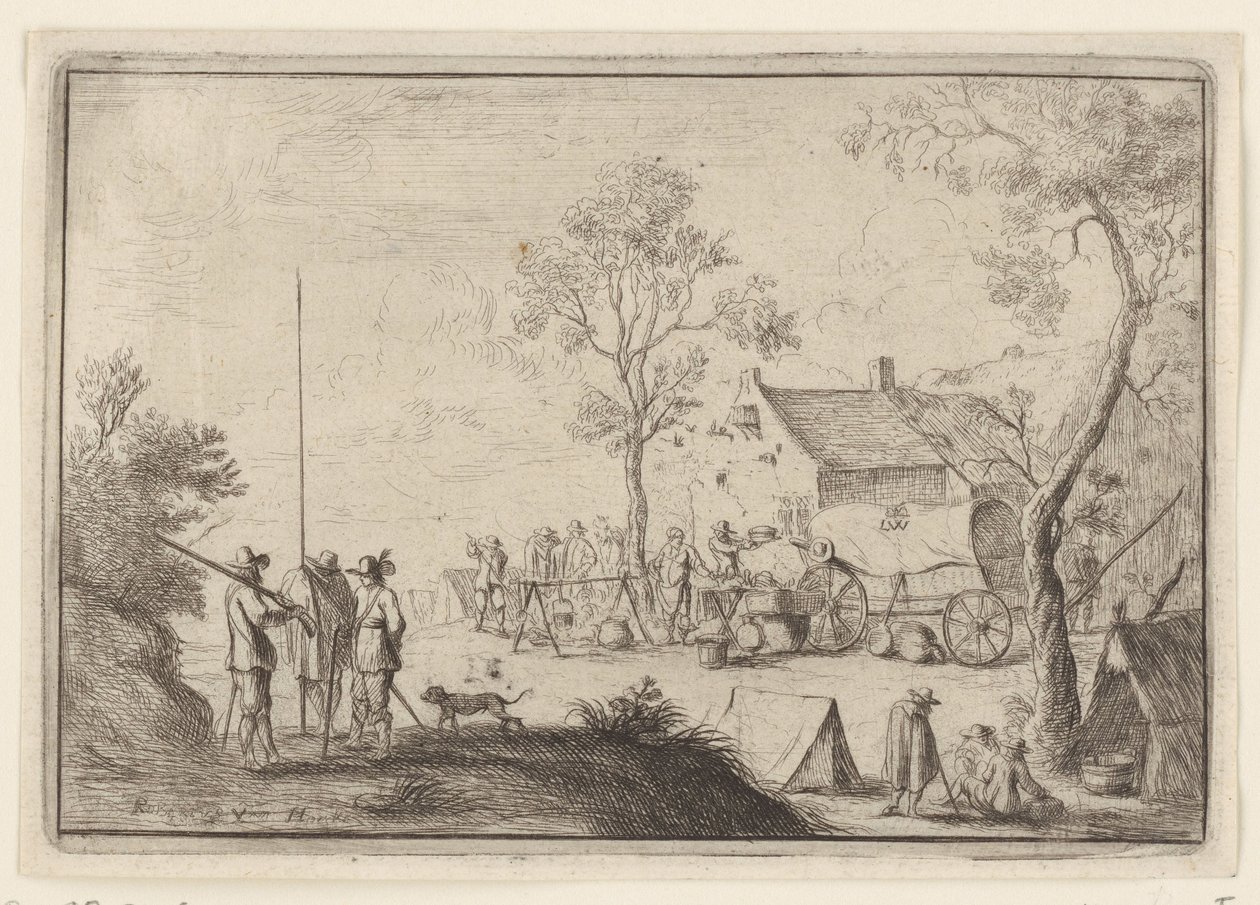 Soldados alrededor de una olla Diferentes campamentos (título de la serie) de Robert van den Hoecke