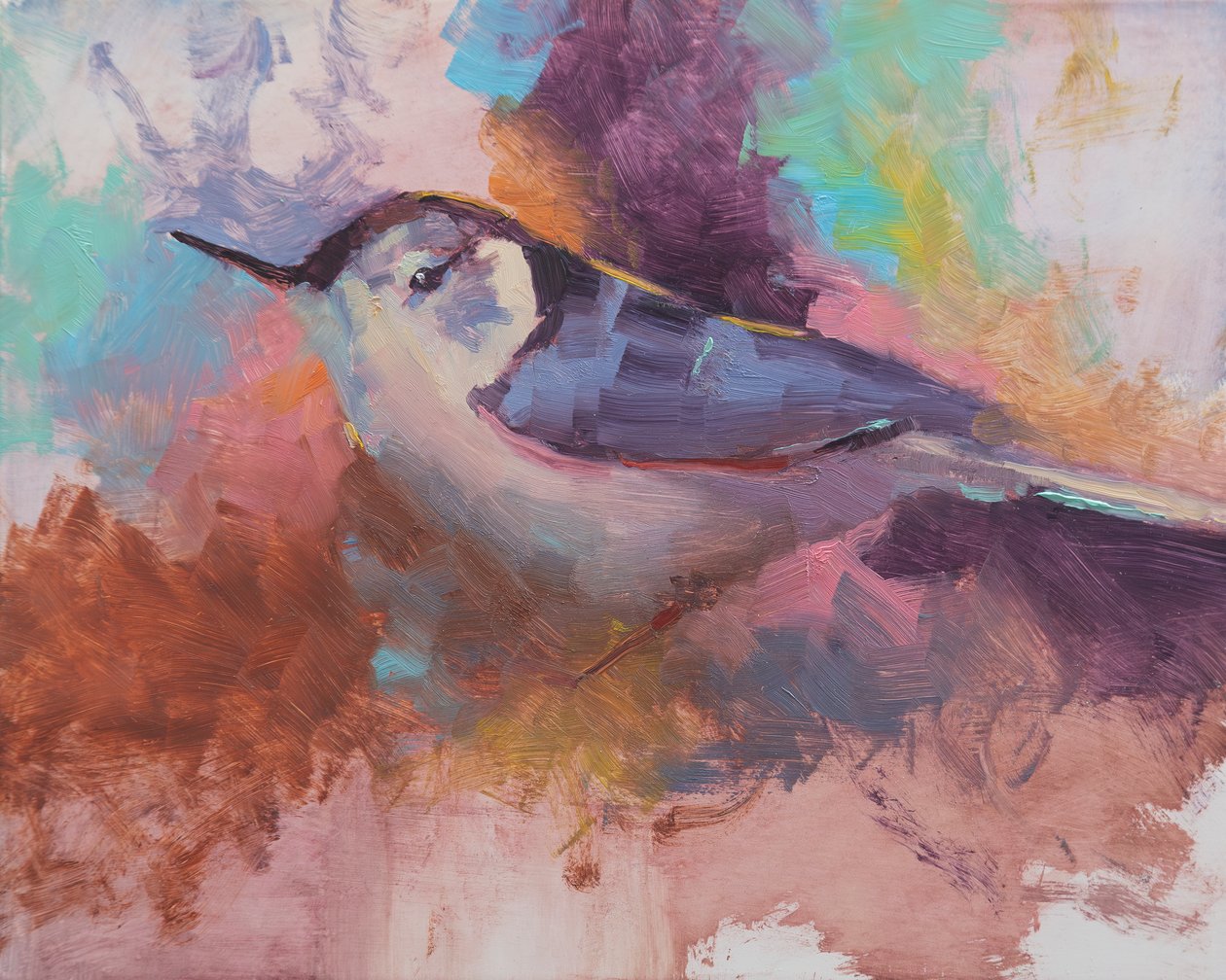 White Breasted Nuthatch, 2023 (óleo sobre panel) de Roberta Murray