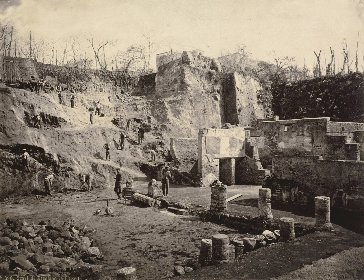 El sitio de excavación arqueológica de Herculano, 1869 de Roberto Rive