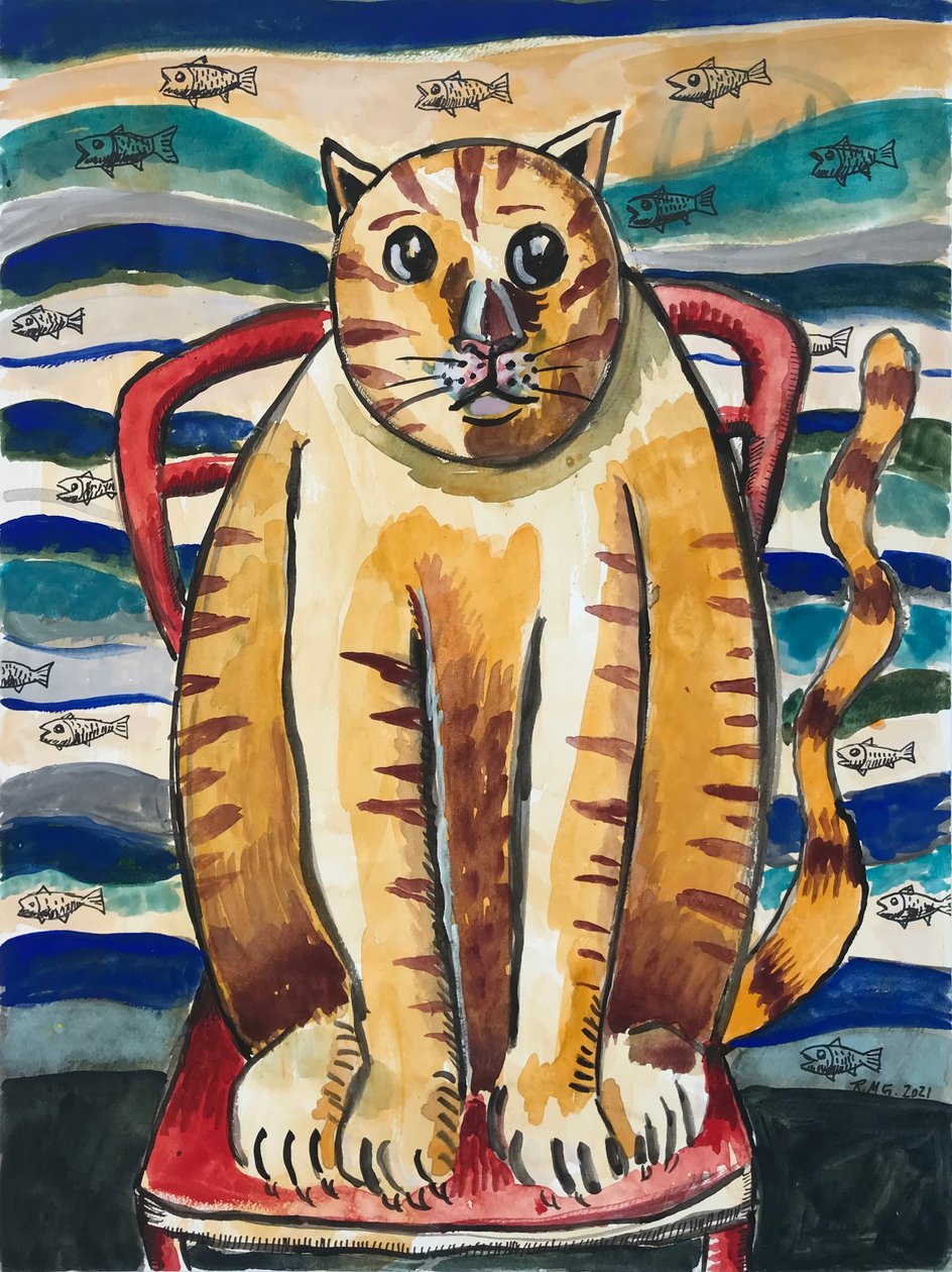 Day Dreaming of Fish, c. 2021 (tinta gouache sobre cartulina) de Roberto Munguia