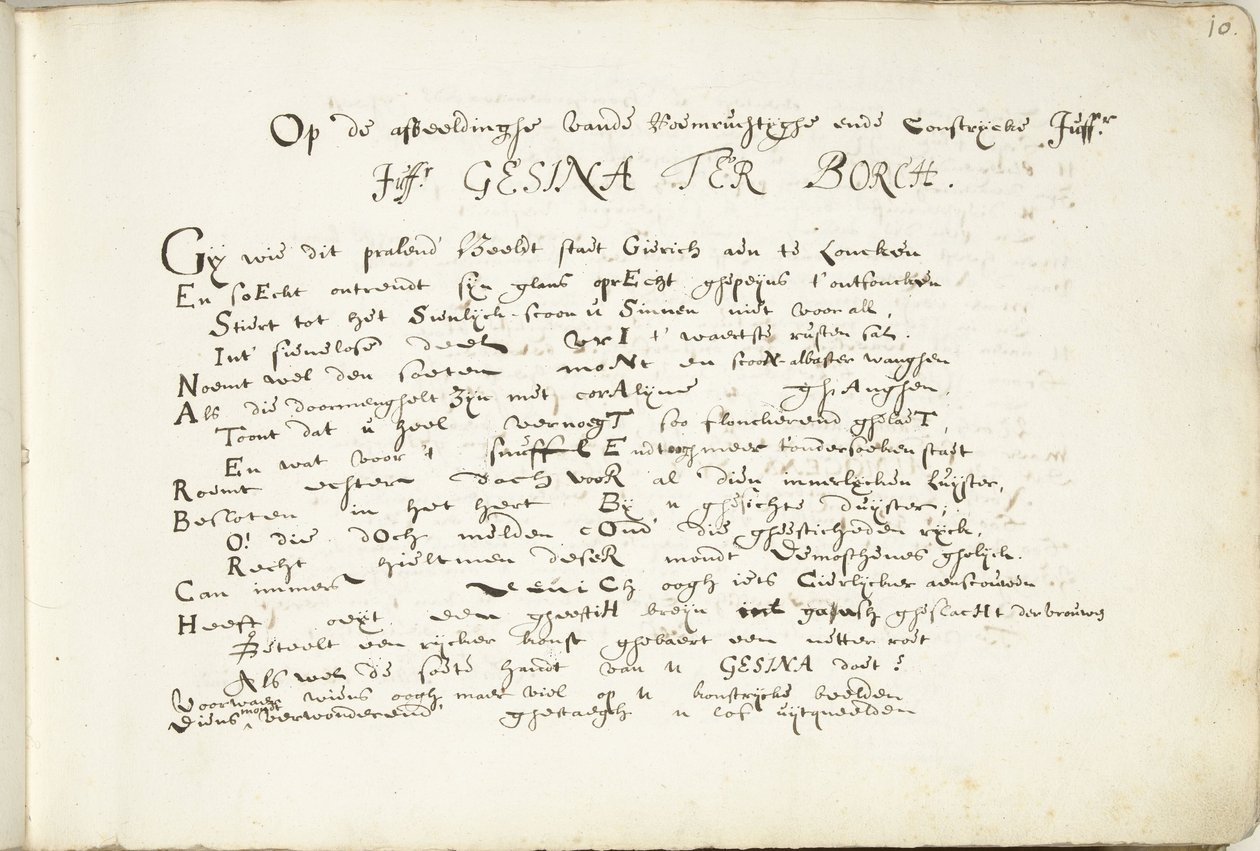 Poema sobre Gesina ter Borch (primera parte) Sobre la imagen del ilustre y conspicuo Juffr./ Juffr. Gesina Ter Borch (título sobre objeto) de Robertus Altius (signed by artist)