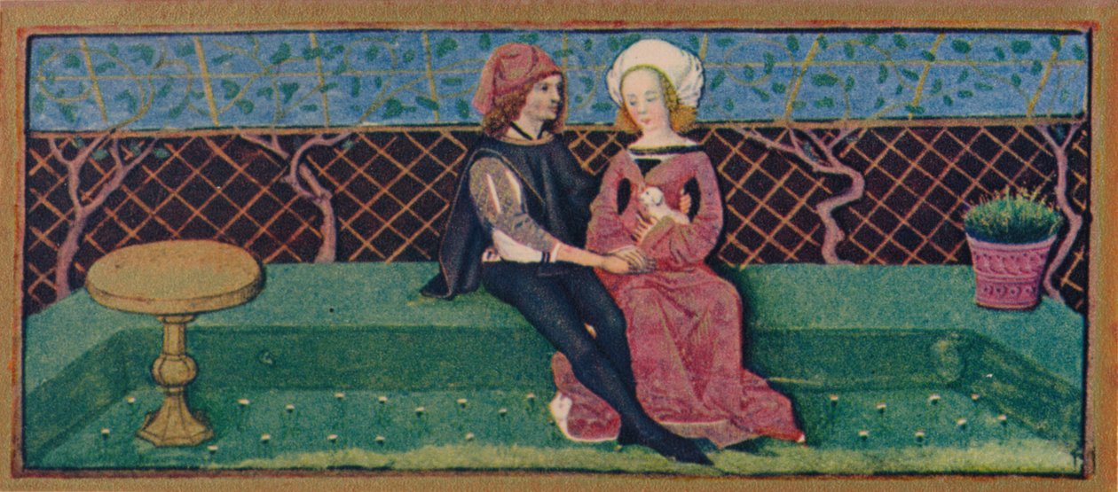 Abril - amantes en un jardín, siglo XV de Robinet Testard