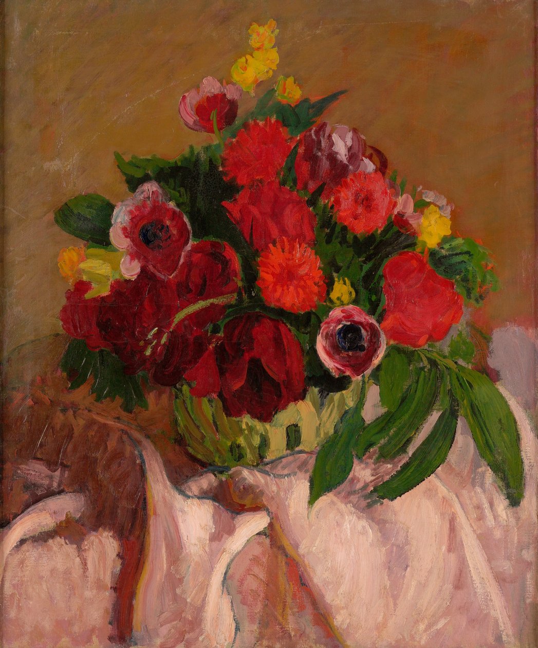 Flores mixtas sobre tela rosa de Roderic OConor