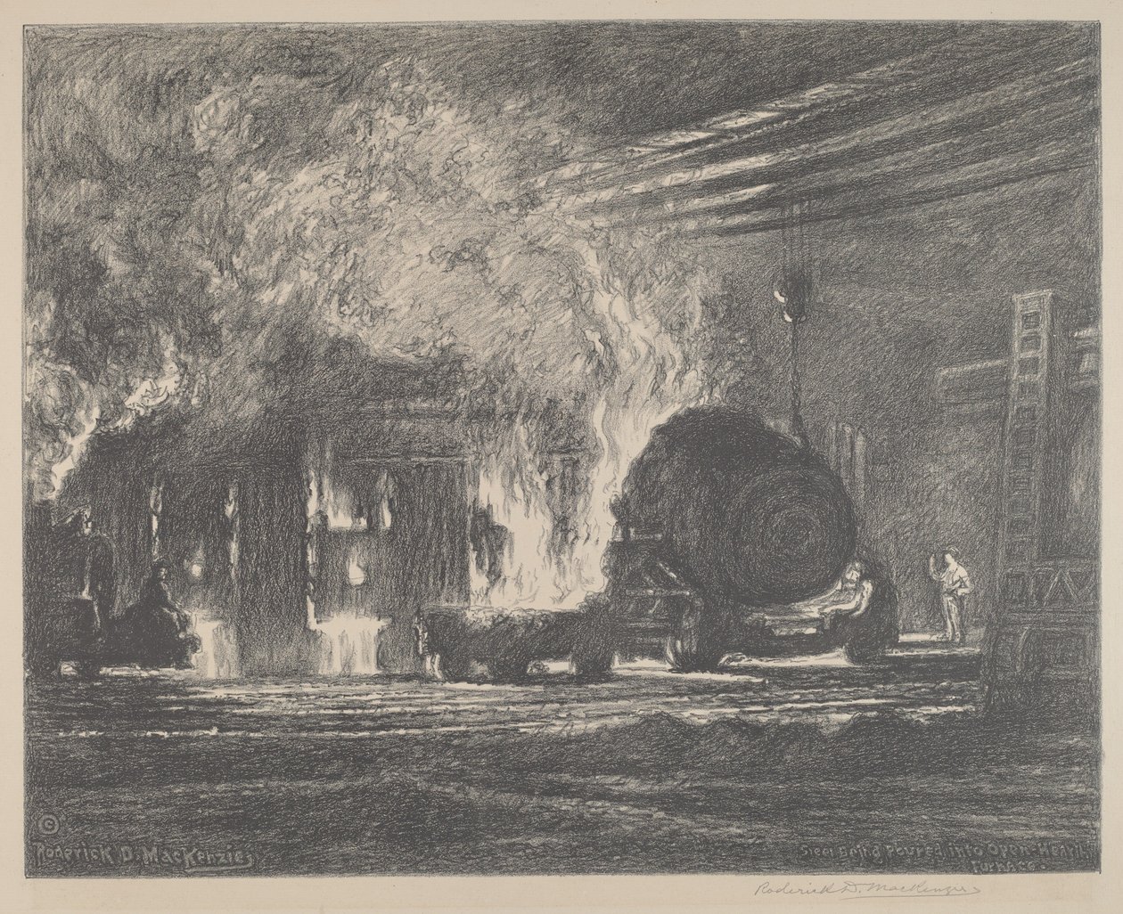 Acero siendo vertido en horno de hogar abierto de Roderick D. MacKenzie