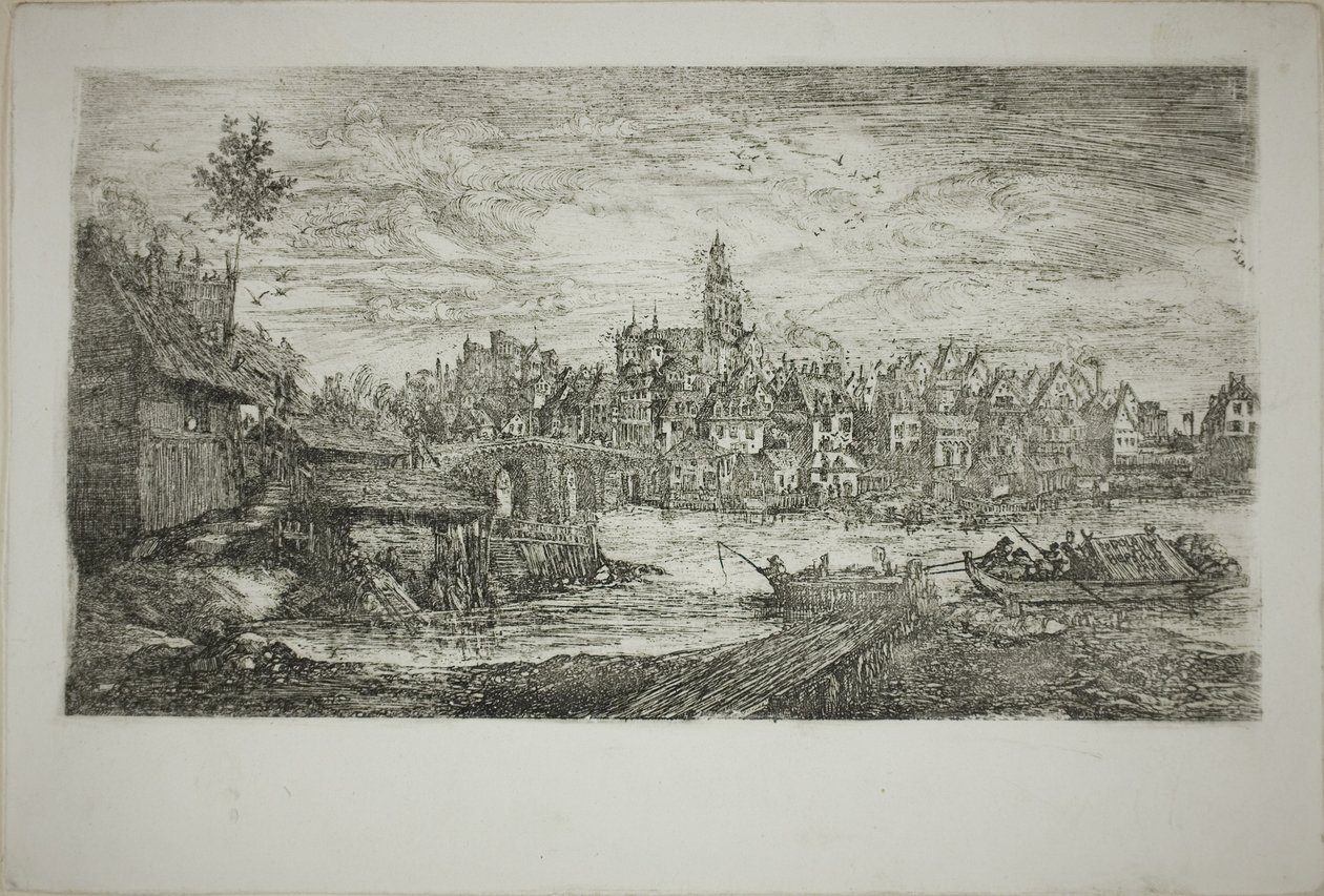 Ciudad con puente de piedra de Rodolphe Bresdin