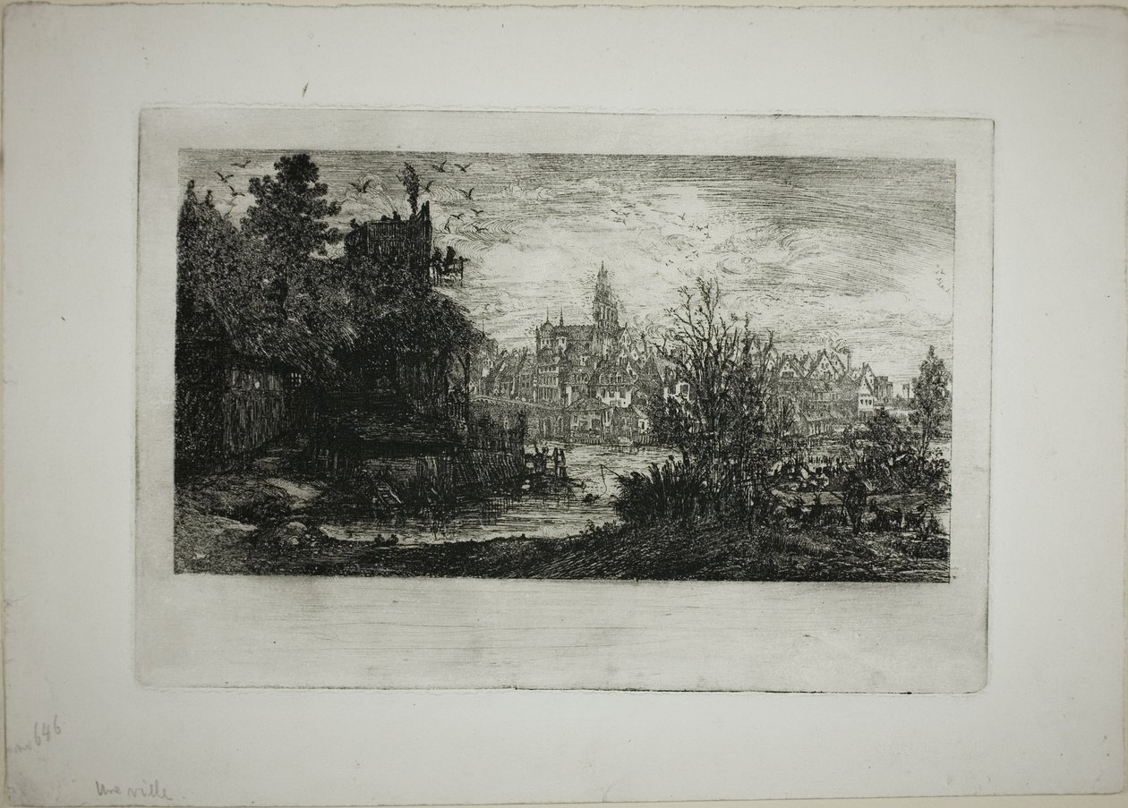 Ciudad con Puente de Piedra de Rodolphe Bresdin