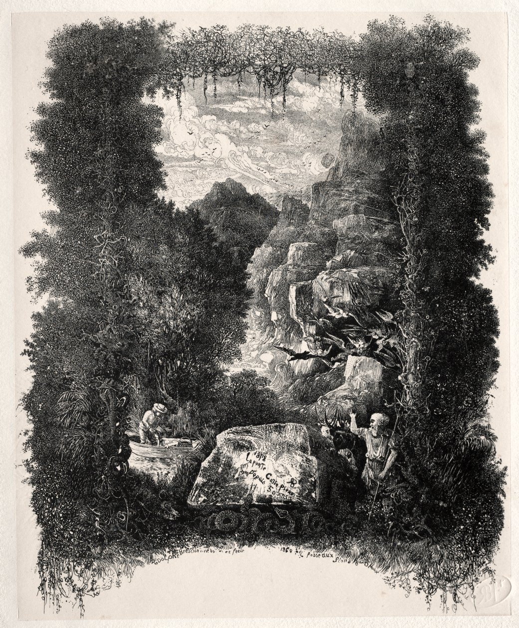 Primer frontispicio para Fábulas y cuentos de hadas de Thierry-Faletans de Rodolphe Bresdin