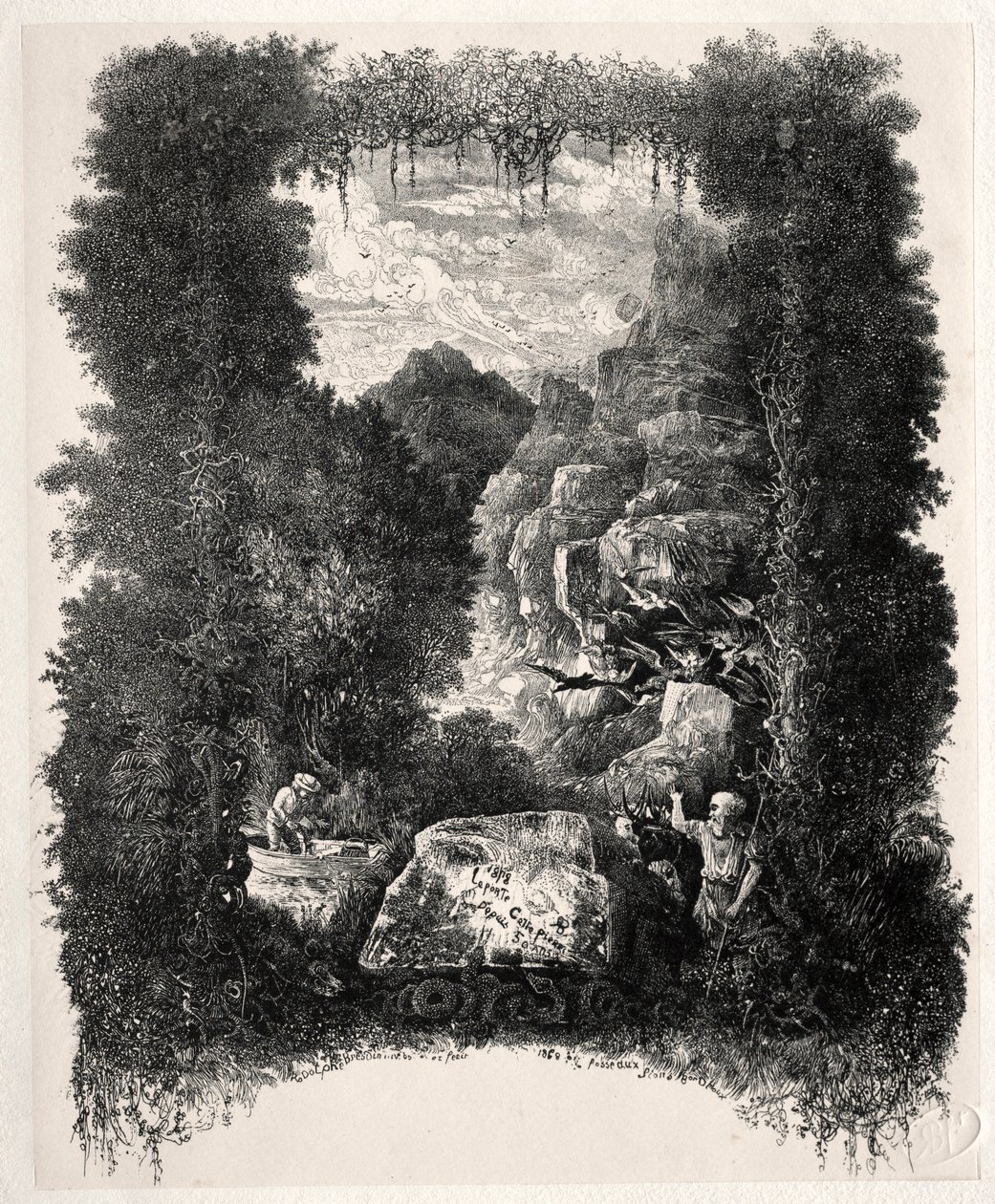 Primer frontispicio para Fábulas y Cuentos de Hadas por Thierry-Faletans, 1868 de Rodolphe Bresdin