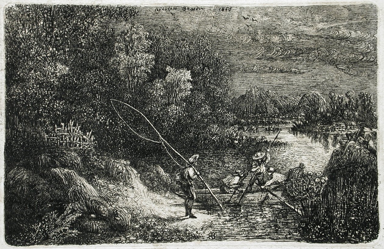 Pescador en un paisaje fantástico de Rodolphe Bresdin