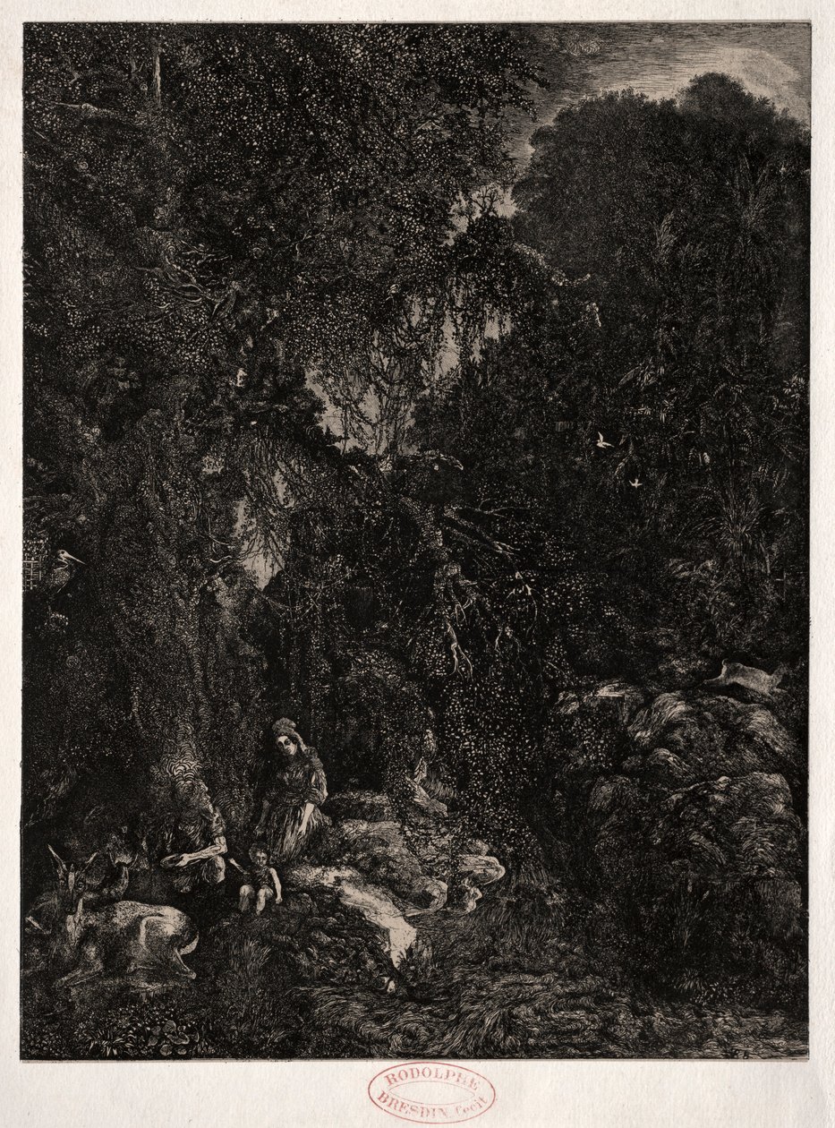 Sagrada Familia con ciervo, 1871 de Rodolphe Bresdin