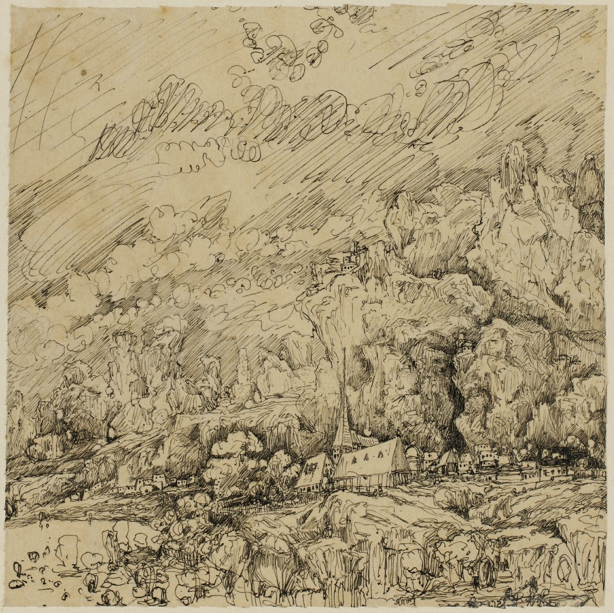 Paisaje con una antigua iglesia de Rodolphe Bresdin