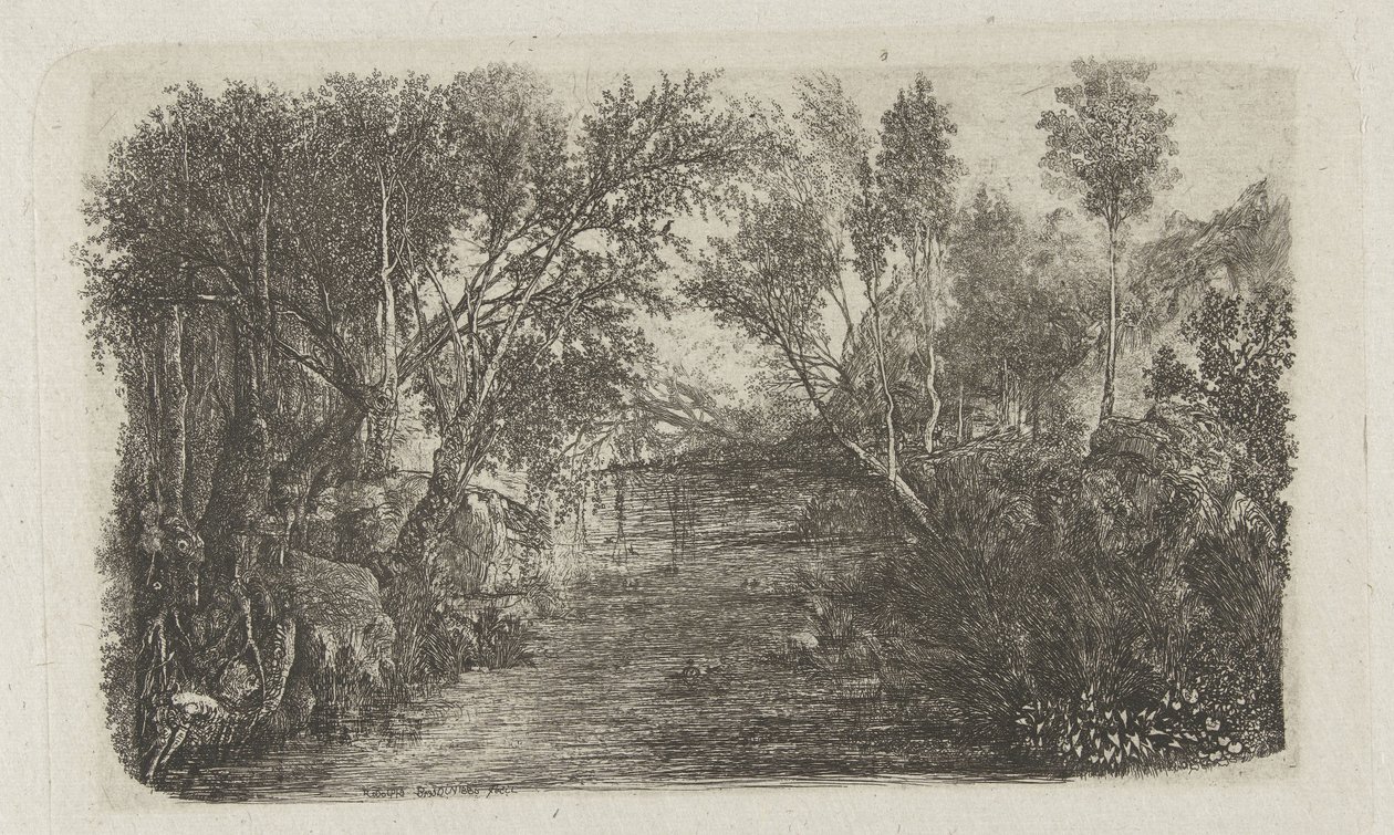 Paisaje con arroyo y árboles en las orillas
Le Cours d